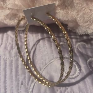 Large Gold Twist Detail Hoop Earrings